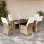 Preview: ARDEBO.de - 7-tlg. Garten-Essgruppe mit Kissen Beige Poly Rattan