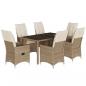 Preview: 7-tlg. Garten-Essgruppe mit Kissen Beige Poly Rattan