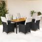 Preview: ARDEBO.de - 7-tlg. Garten-Essgruppe mit Kissen Schwarz Poly Rattan