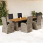 Preview: ARDEBO.de - 7-tlg. Garten-Essgruppe mit Kissen Grau Poly Rattan