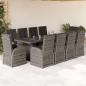 Preview: ARDEBO.de - 11-tlg. Garten-Essgruppe mit Kissen Grau Poly Rattan