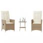 Preview: ARDEBO.de - 3-tlg. Bistro-Set mit Kissen Beige Poly Rattan