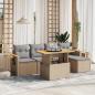 Preview: ARDEBO.de - 6-tlg. Garten-Sofagarnitur mit Kissen Beige Poly Rattan