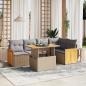 Preview: ARDEBO.de - 6-tlg. Garten-Sofagarnitur mit Kissen Beige Poly Rattan