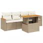 Preview: 5-tlg. Garten-Sofagarnitur mit Kissen Beige Poly Rattan