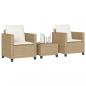 Preview: ARDEBO.de - 3-tlg. Bistro-Set mit Kissen Beige Poly Rattan