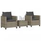 Preview: ARDEBO.de - 3-tlg. Bistro-Set mit Kissen Grau Poly Rattan