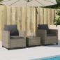 Preview: 3-tlg. Bistro-Set mit Kissen Grau Poly Rattan