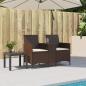 Preview: Gartensofa 2-Sitzer mit Tisch und Kissen Braun Poly Rattan