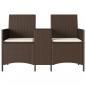 Preview: Gartensofa 2-Sitzer mit Tisch und Kissen Braun Poly Rattan