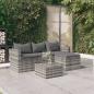 Preview: ARDEBO.de - 3-tlg. Garten-Lounge-Set mit Kissen Grau Poly Rattan