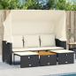 Preview: Outdoor-Sofa 3-Sitzer mit Dach und Hockern Schwarz Poly-Rattan