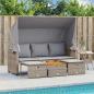 Preview: Outdoor-Sofa 3-Sitzer mit Dach und Hockern Grau Poly Rattan