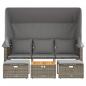 Preview: Outdoor-Sofa 3-Sitzer mit Dach und Hockern Grau Poly Rattan