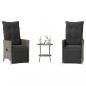 Preview: ARDEBO.de - 3-tlg. Bistro-Set mit Kissen Grau Poly Rattan