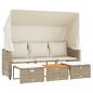 Preview: Outdoor-Sofa 3-Sitzer mit Dach und Hockern Beige Poly Rattan