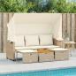 Preview: Outdoor-Sofa 3-Sitzer mit Dach und Hockern Beige Poly Rattan