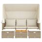 Preview: Outdoor-Sofa 3-Sitzer mit Dach und Hockern Beige Poly Rattan