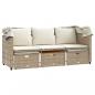 Preview: Outdoor-Sofa 3-Sitzer mit Dach und Hockern Beige Poly Rattan