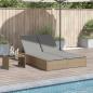 Preview: ARDEBO.de - Doppel-Sonnenliege mit Auflagen Beige Poly Rattan