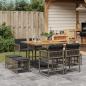 Preview: ARDEBO.de - 9-tlg. Garten-Essgruppe mit Kissen Grau Poly Rattan