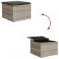 Preview: Gartenhocker mit Kissen Hellgrau 55x55x37 cm Poly Rattan