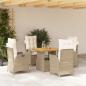 Preview: ARDEBO.de - 5-tlg. Garten-Essgruppe mit Kissen Beige Poly Rattan