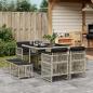 Preview: ARDEBO.de - 9-tlg. Garten-Essgruppe mit Kissen Hellgrau Poly Rattan