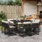 Preview: ARDEBO.de - 9-tlg. Garten-Essgruppe mit Kissen Schwarz Poly Rattan