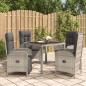 Preview: ARDEBO.de - 5-tlg. Garten-Essgruppe mit Kissen Grau Poly Rattan