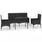 Preview: 4-tlg. Garten-Lounge-Set mit Kissen Schwarz Poly Rattan