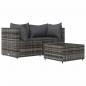 Preview: 3-tlg. Garten-Lounge-Set mit Kissen Grau Poly Rattan