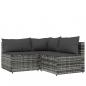 Preview: 3-tlg. Garten-Lounge-Set mit Kissen Grau Poly Rattan