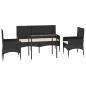 Preview: 4-tlg. Garten-Lounge-Set mit Kissen Schwarz Poly Rattan