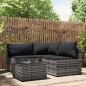 Preview: ARDEBO.de - 4-tlg. Garten-Lounge-Set mit Kissen Grau Poly Rattan