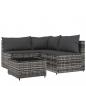 Preview: 4-tlg. Garten-Lounge-Set mit Kissen Grau Poly Rattan