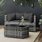 Preview: ARDEBO.de - 3-tlg. Garten-Lounge-Set mit Kissen Grau Poly Rattan