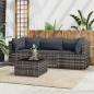 Preview: ARDEBO.de - 4-tlg. Garten-Lounge-Set mit Kissen Grau Poly Rattan