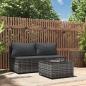 Preview: ARDEBO.de - 3-tlg. Garten-Lounge-Set mit Kissen Grau Poly Rattan