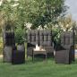 Preview: ARDEBO.de - 4-tlg. Garten-Essgruppe mit Kissen Schwarz Poly Rattan