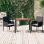 Preview: ARDEBO.de - 3-tlg. Garten-Essgruppe mit Kissen Schwarz Poly Rattan