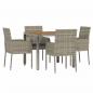 Preview: 5-tlg. Garten-Essgruppe mit Kissen Grau Poly Rattan