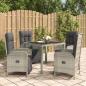 Preview: ARDEBO.de - 5-tlg. Garten-Essgruppe mit Kissen Grau Poly Rattan