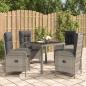 Preview: ARDEBO.de - 5-tlg. Garten-Essgruppe mit Kissen Grau Poly Rattan