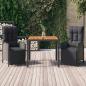 Preview: ARDEBO.de - 3-tlg. Garten-Essgruppe mit Kissen Schwarz Poly Rattan