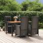 Preview: ARDEBO.de - 5-tlg. Garten-Essgruppe mit Kissen Schwarz Poly Rattan