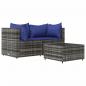 Preview: 3-tlg. Garten-Lounge-Set mit Kissen Grau Poly Rattan