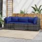 Preview: ARDEBO.de - 3-tlg. Garten-Lounge-Set mit Kissen Grau Poly Rattan