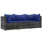 Preview: 3-tlg. Garten-Lounge-Set mit Kissen Grau Poly Rattan