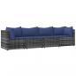 Preview: 4-tlg. Garten-Lounge-Set mit Kissen Grau Poly Rattan